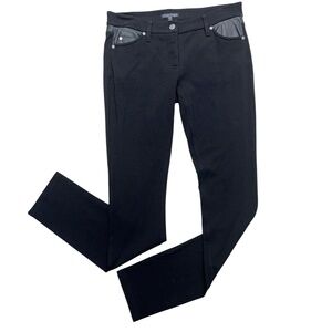 Eileen Fisher Pant Women 2 Black‎ Leather Trimmed Pockets Comfort Stretch Skinny